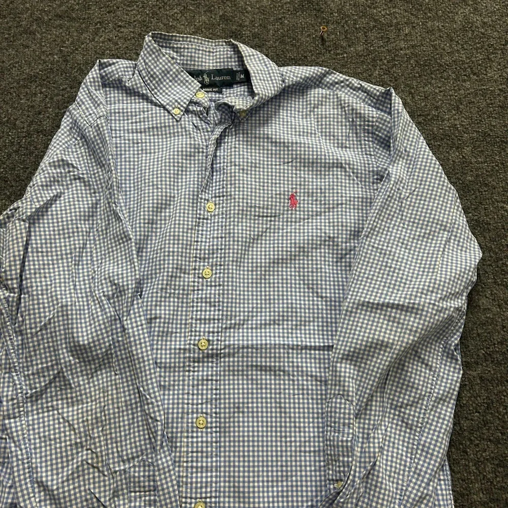 Polo Ralph Lauren Button Down Mens Size M Blue Gingham Classic Fit Long Sleeve